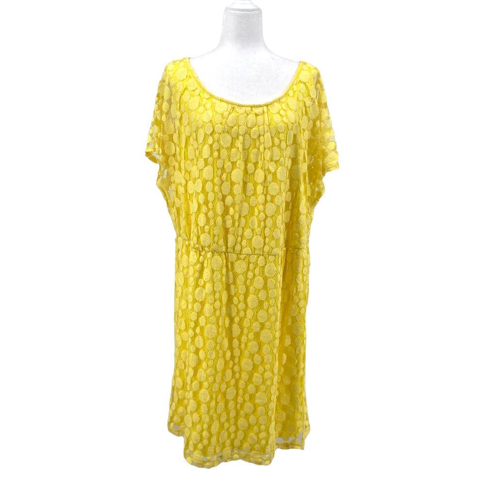 Roz & Ali Yellow Lace Embroidered Polka Dot Overlay Summer Dress